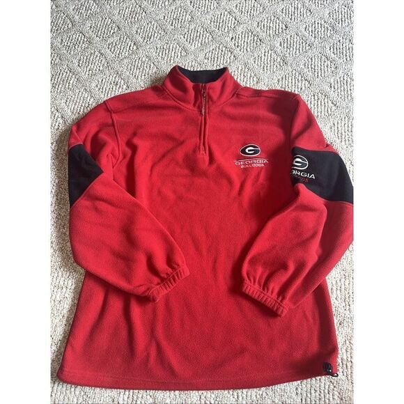 Georgia Bulldogs Sweater Mens Or Womens Large Red Quarter Zip Adult M - Picture 1 of 5